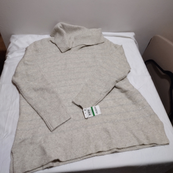 Style & Co Tan and Silver striped Cowl Neck Sweater - Picture 12 of 12